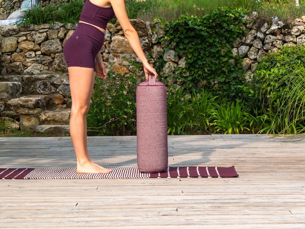Bolster de yoga Cylindrique en Chambray de coton biologique - Épeautre Prune chambray
