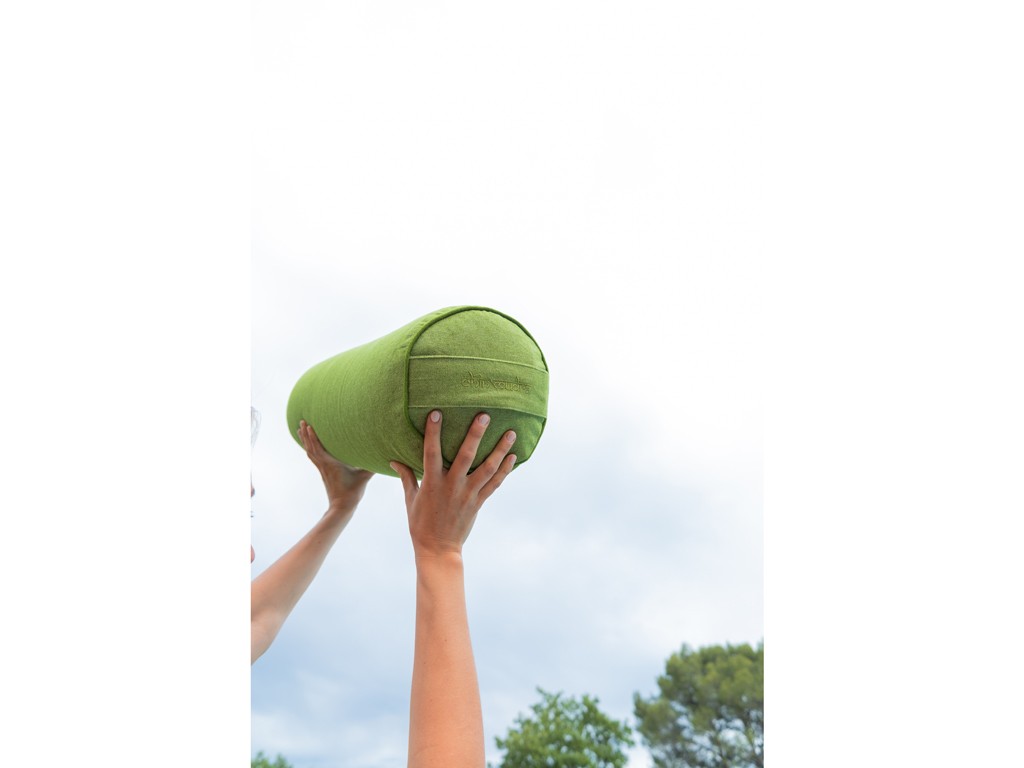 Bolster de yoga Cylindrique en Chambray de coton biologique - Épeautre Vert chambray