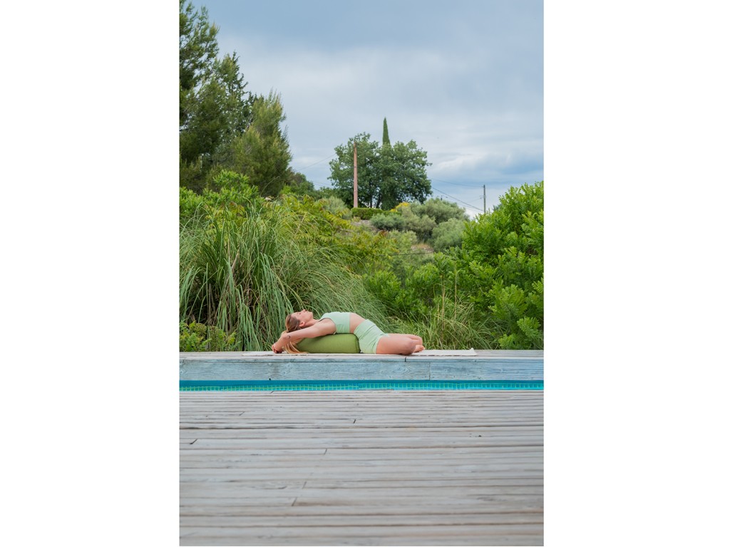Bolster de yoga Cylindrique en Chambray de coton biologique - Épeautre Vert chambray