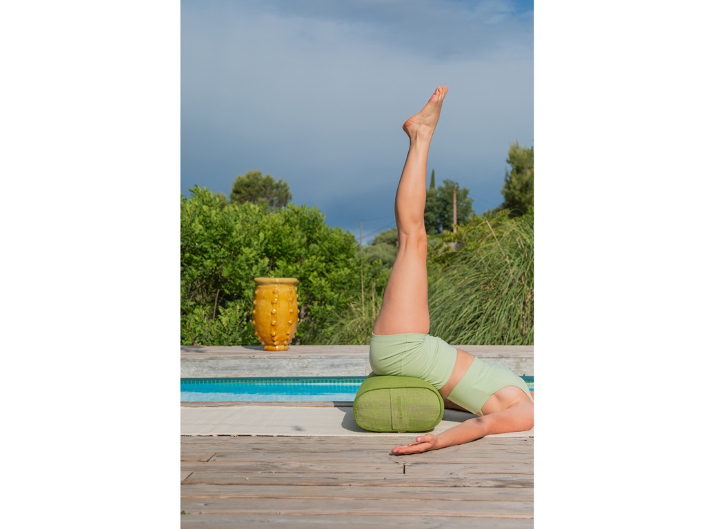 Bolster de yoga Ovale en Chambray de coton biologique - Épeautre Vert chambray