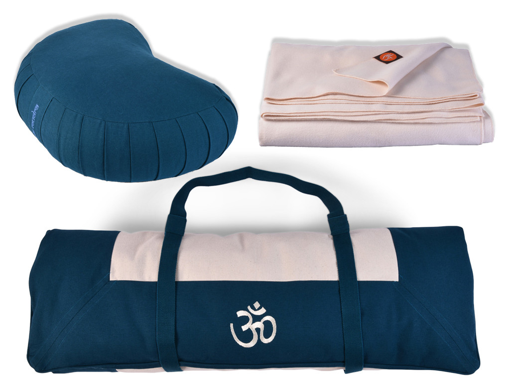 Coffret Tapis de Méditation Complet Bleu/Ecru