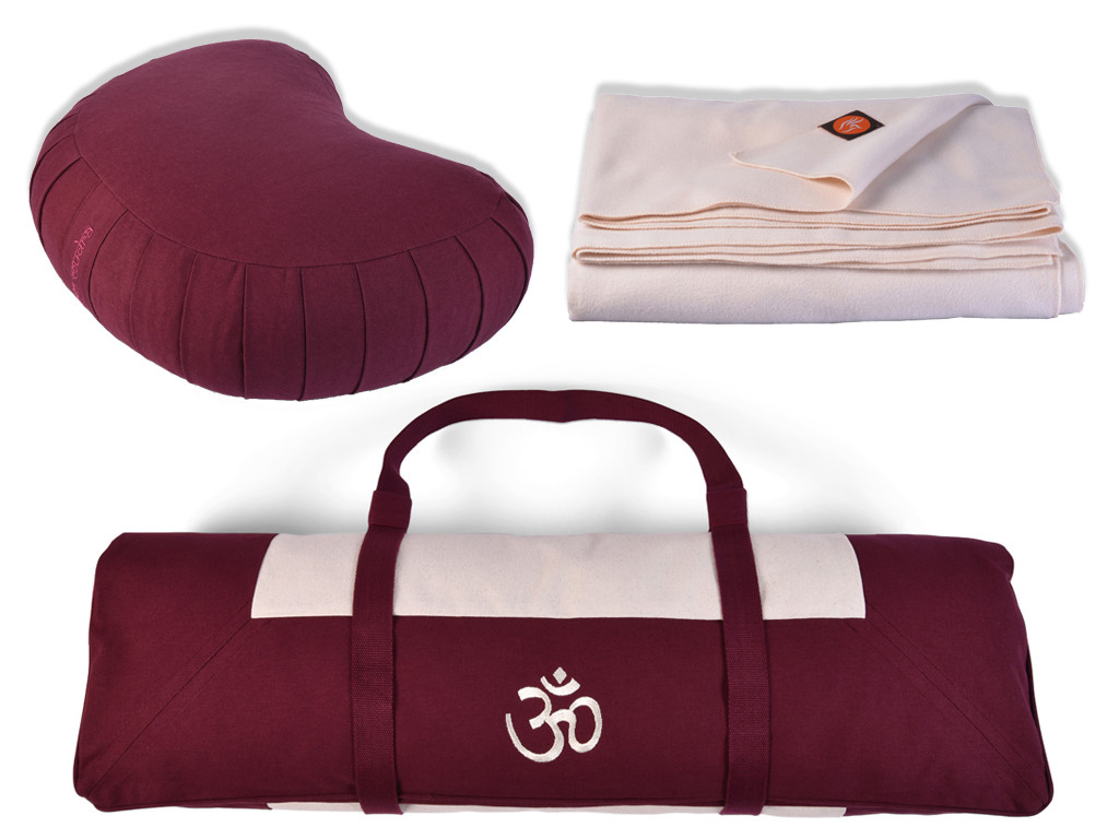 Coffret Tapis de Méditation Complet Prune/Ecru