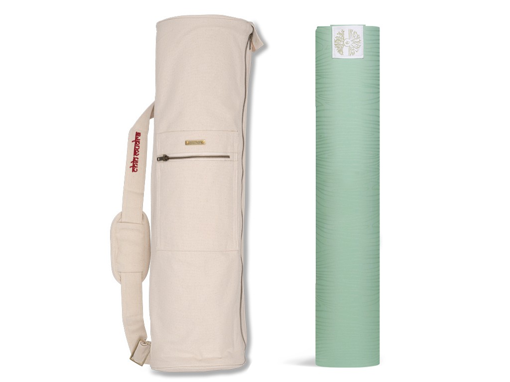 Kit de tapete e bolsa natural Amêndoa Verde
