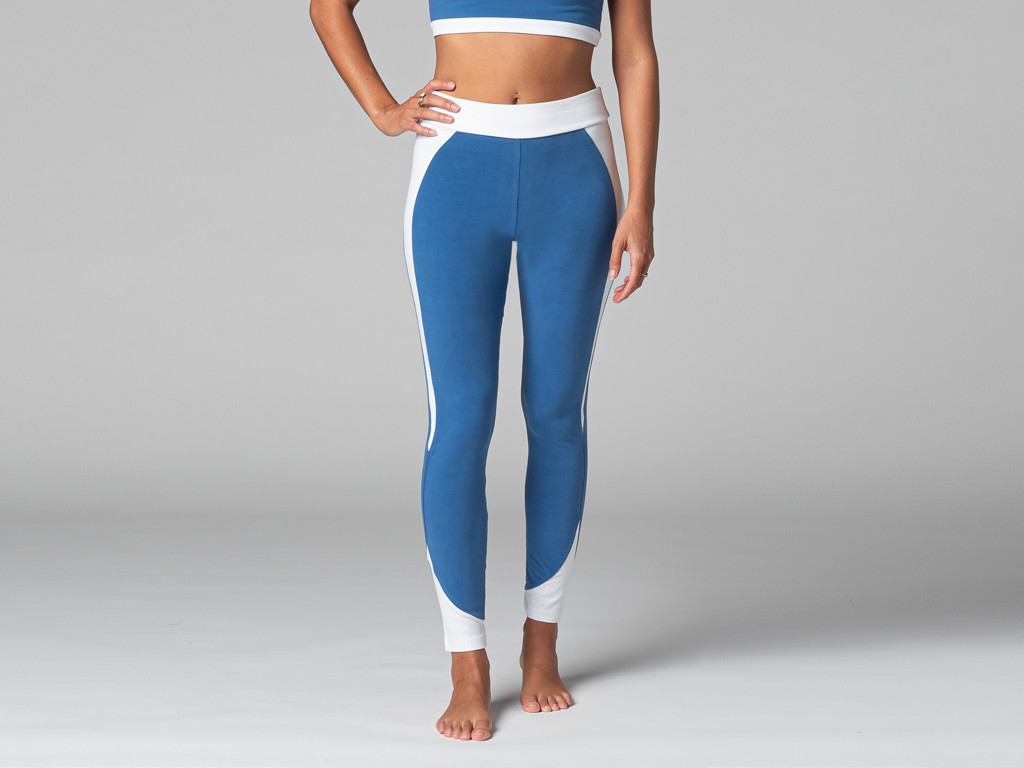 Legging de Yoga Bi-colore - Bio Bleu chaud et Blanc