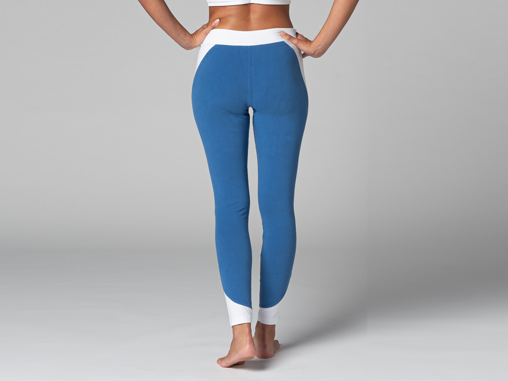 Legging de Yoga Bi-colore - Bio Bleu chaud et Blanc