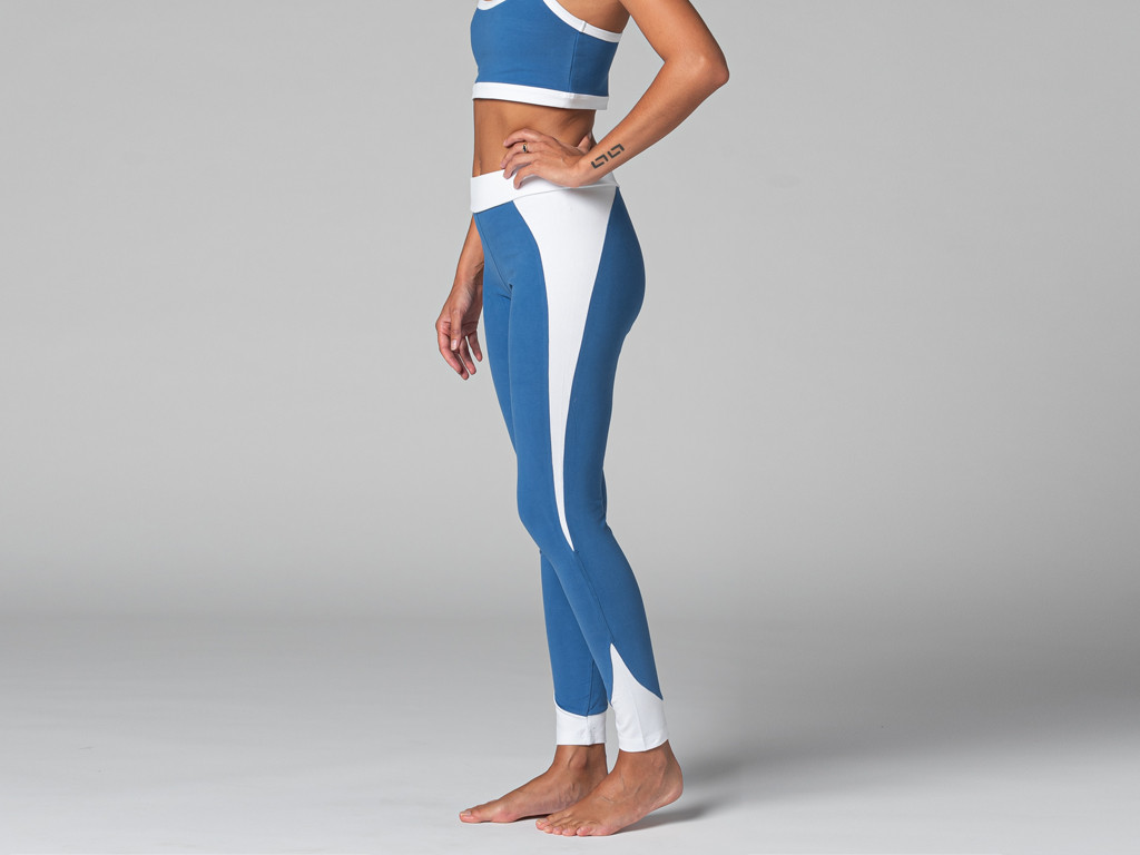 Legging de Yoga Bi-colore - Bio Bleu chaud et Blanc