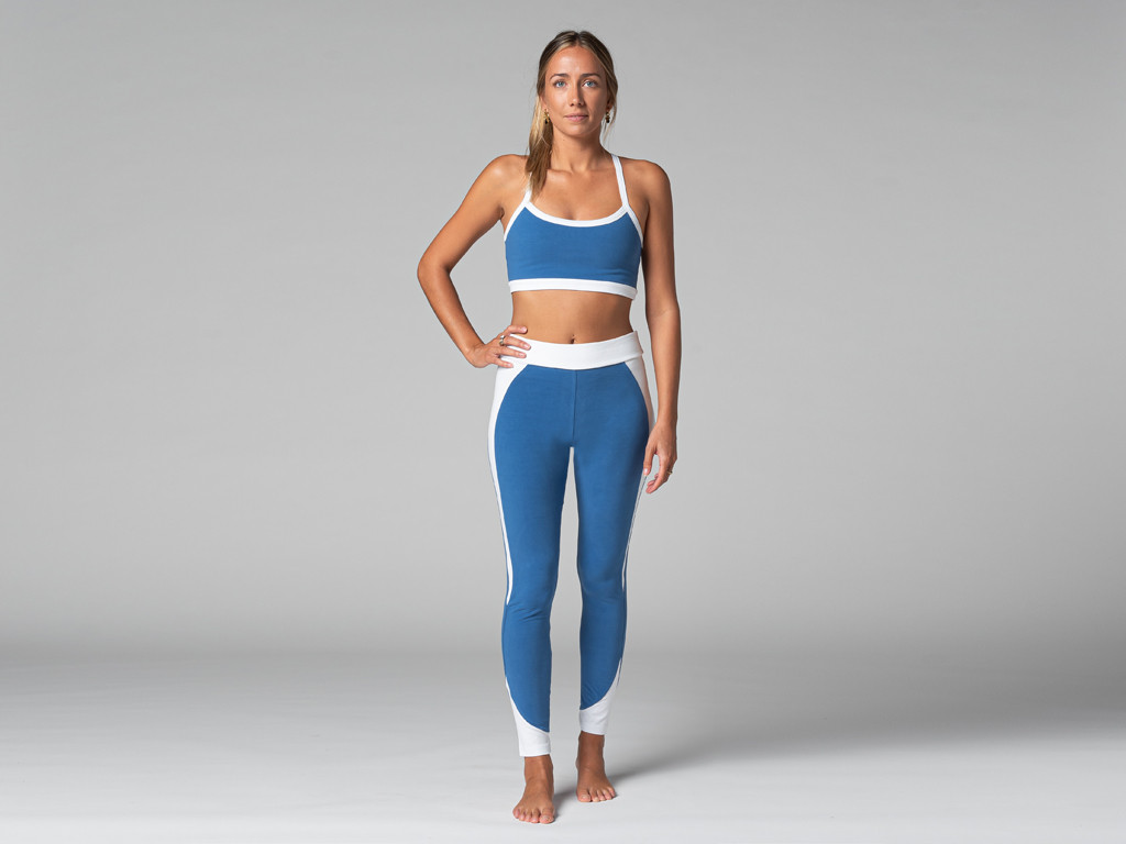 Legging de Yoga Bi-colore - Bio Bleu chaud et Blanc