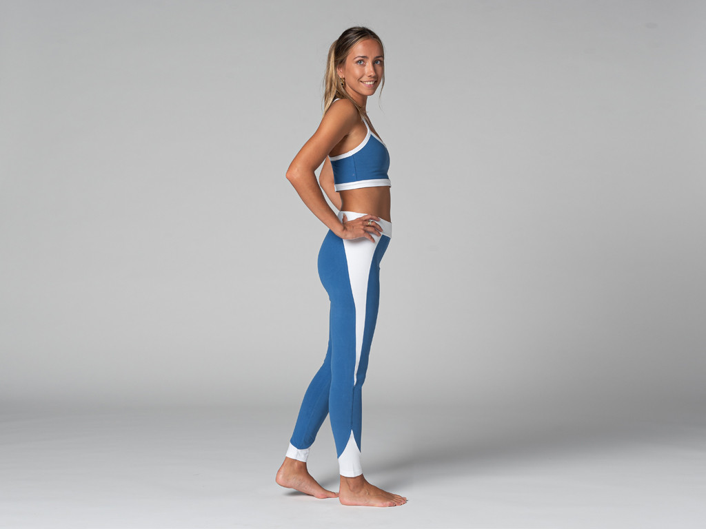 Legging de Yoga Bi-colore - Bio Bleu et Blanc