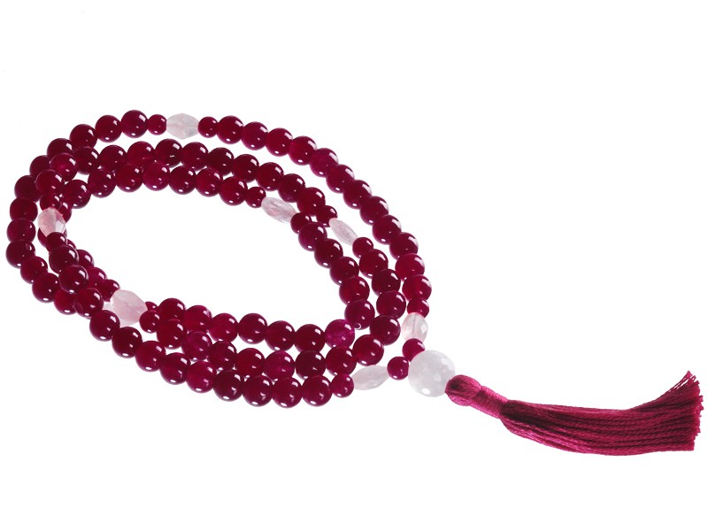 Mala 108 Cuentas Jade Púrpura y Cuarzo Rosa Facetado