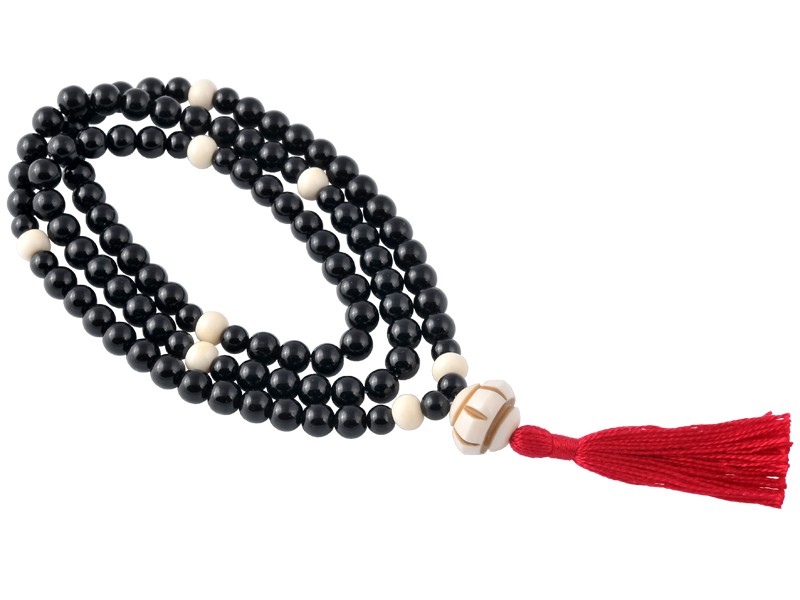 Mala 108 Beads Black Onyx and Bone Mala
