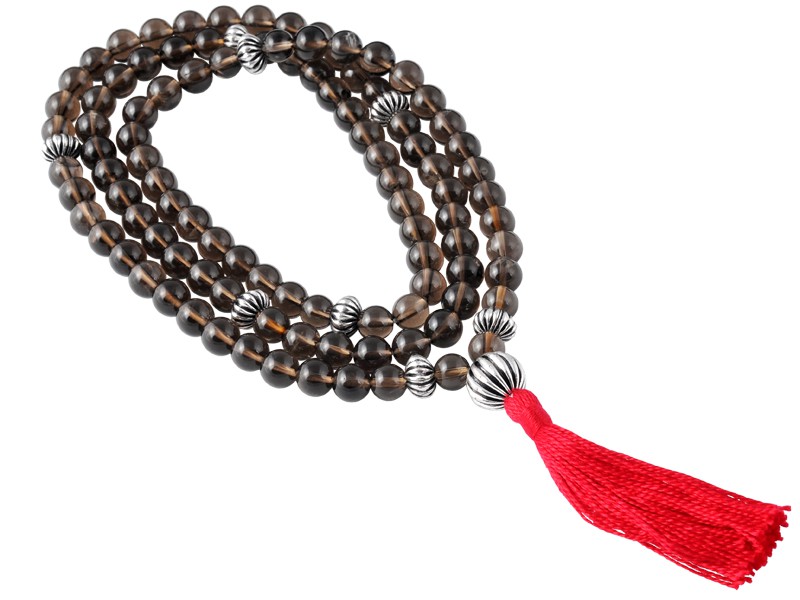 Mala 108 perles 8mm Quartz Fumée & Argent