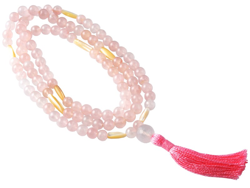 Mala 108 contas 8mm Quartzo Rosa e Madrepérola