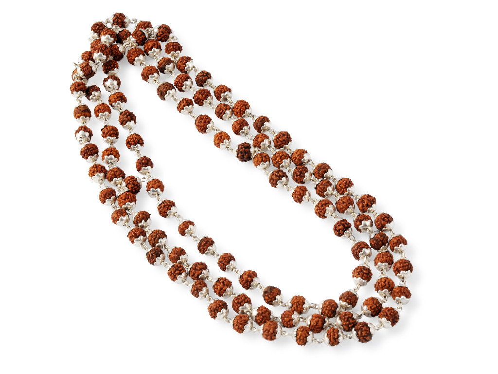 Mala 108 perle - Argento sterling e Rudraksha 6 mm Mala 108