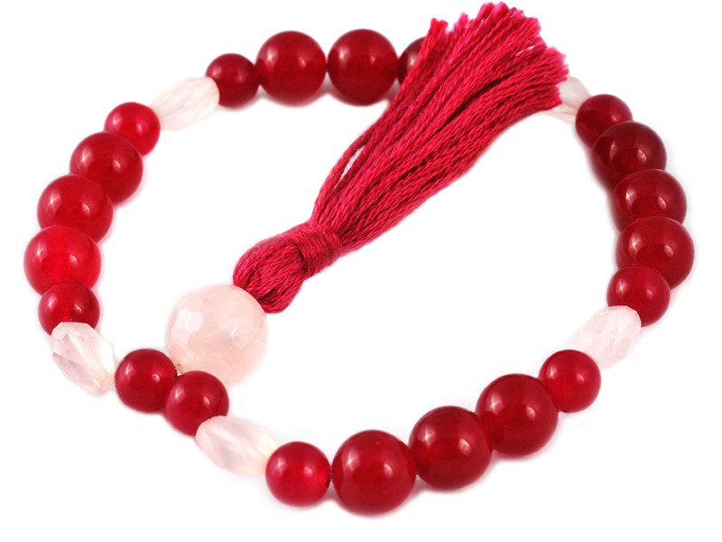 Mala 27 Perlen Violette Jade und Rosenquarz