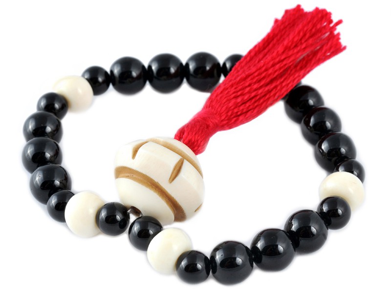 Mala 27 cuentas - Malas de muñeca de Onyx Negro y Hueso Onyx Negro y Hueso
