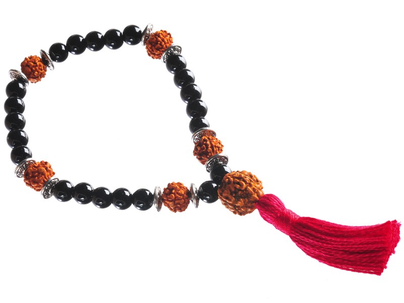 Mala 27 perles Onyx & Rudraksha