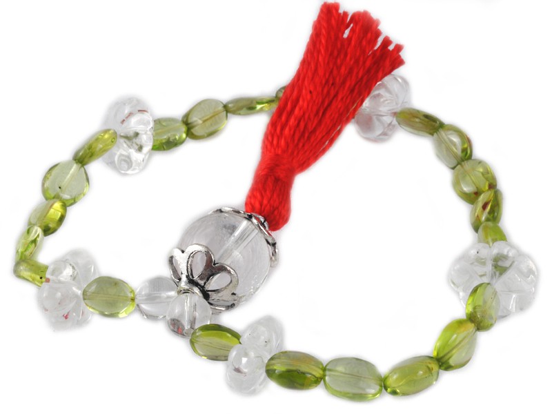 Mala 27 perles Peridot, Cristal de Roche & argent