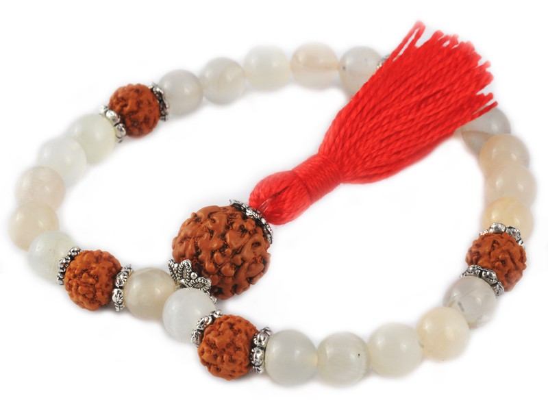 Mala 27 beads Moonstone and Rudraksha Wrist Mala