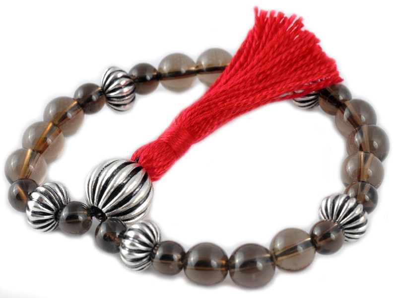 Mala 27 perles Quartz Fumée & Argent