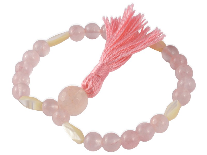 Mala 27 cuentas - Malas de muñeca de Cuarzo Rosa y Nácar Mala