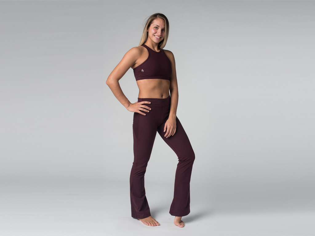 Pantalon de yoga Chic - 95% coton Bio et 5% Lycra Prune - Fin de Serie