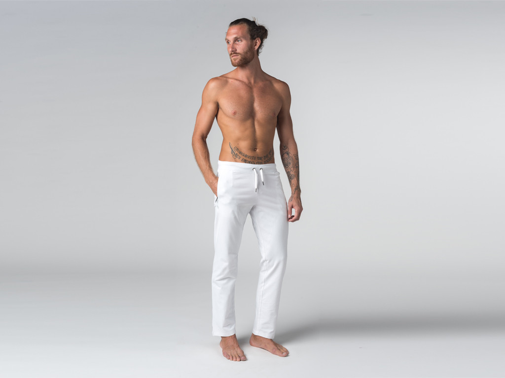 Pantalon de yoga Confort homme - Coton Bio Blanc - Vêtements de Yoga Homme  - Coton Bio Fin de série