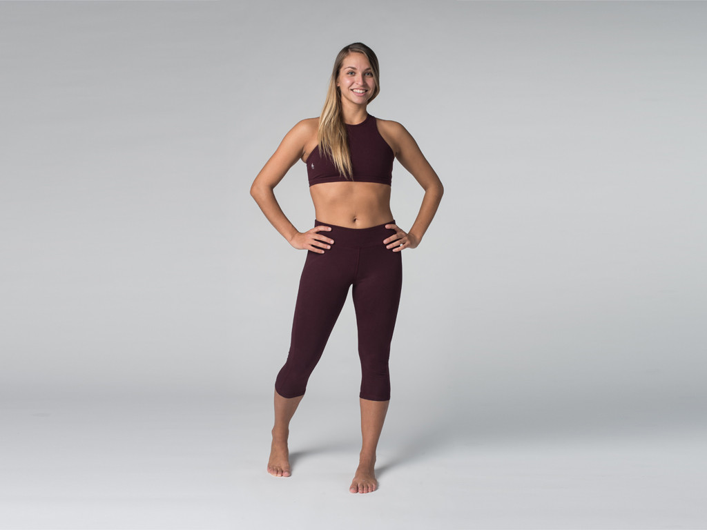Pantalon de yoga Corsaire CAPRI 95% coton Bio et 5% Lycra Prune - Fin de Serie