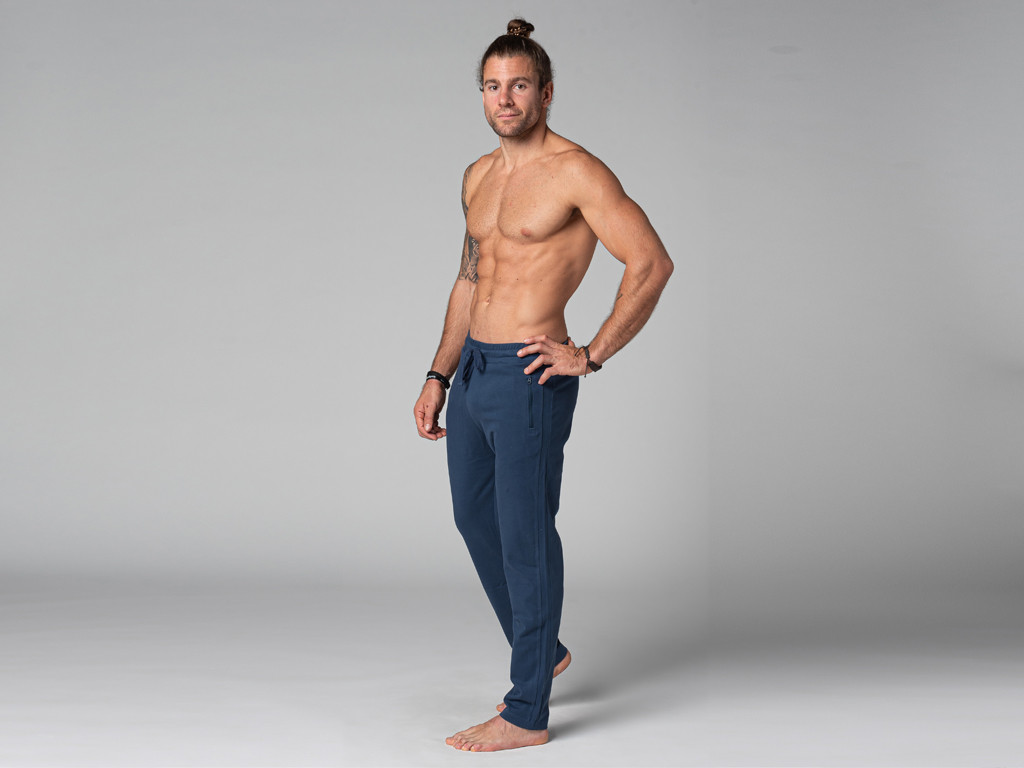 Pantalon de Yoga Homme Confort - Coton Bio Bleu