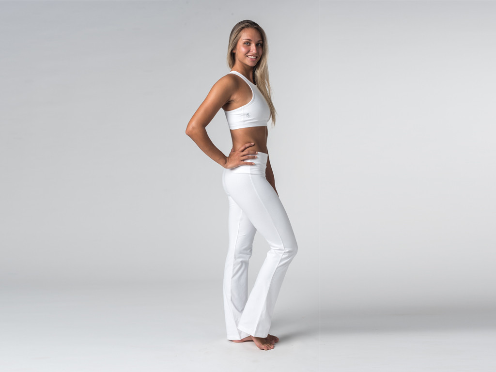 Pantalon de yoga Jazz - 95% coton Bio et 5% Lycra Blanc