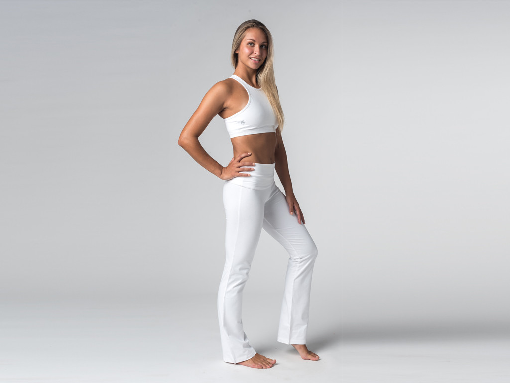 Pantalon de yoga Jazz - 95% coton Bio et 5% Lycra Blanc