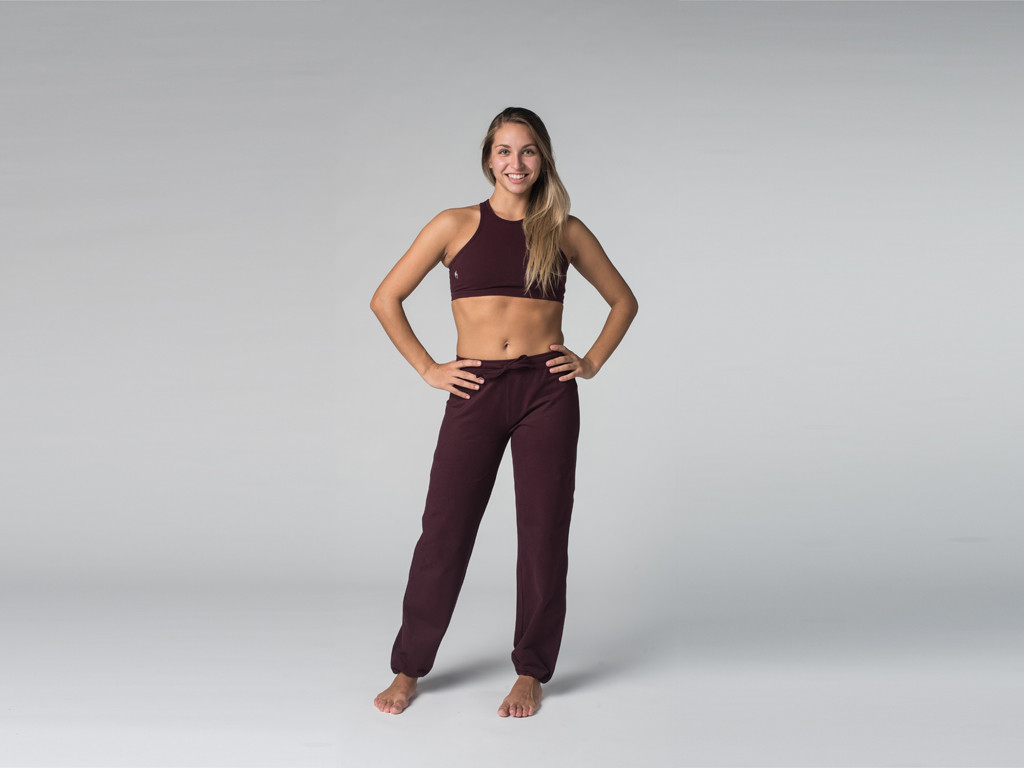 Pantalon de yoga Param - 95% coton Bio et 5% Lycra Prune - Fin de Serie