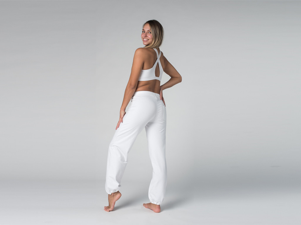 Pantalon de yoga Param - 95% coton Bio et 5% Lycra Blanc
