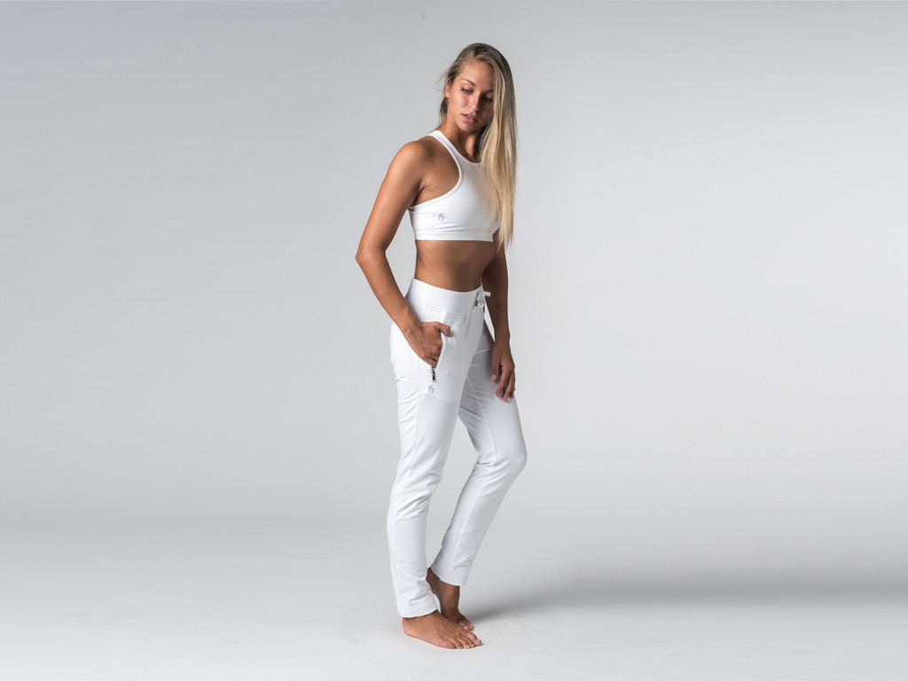 Pantalon de yoga Slim Femme - Coton Bio Blanc - Fin de Serie