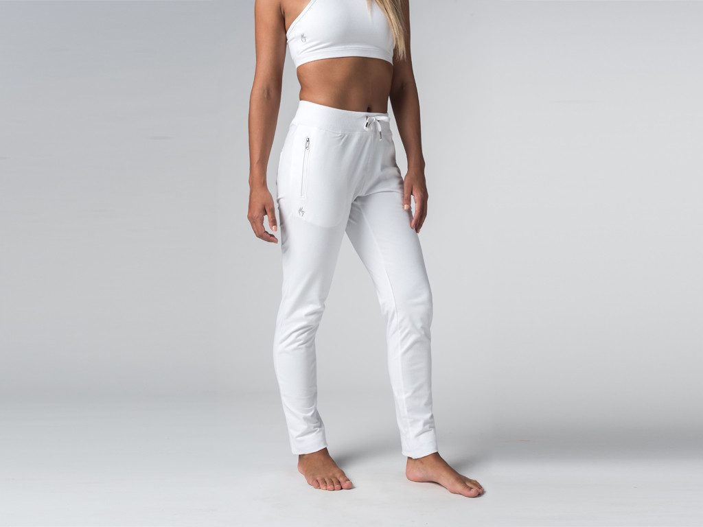 Pantalon de yoga Slim Femme - Coton Bio Blanc - Fin de Serie