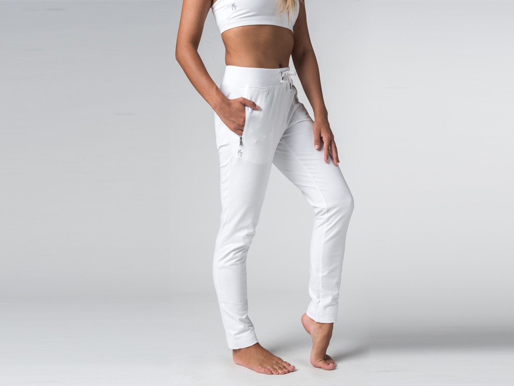 Pantalon de yoga Slim Femme - Coton Bio Blanc - Fin de Serie