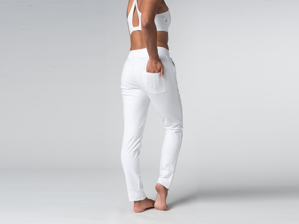 Pantalon de yoga Slim Femme - Coton Bio Blanc - Fin de Serie