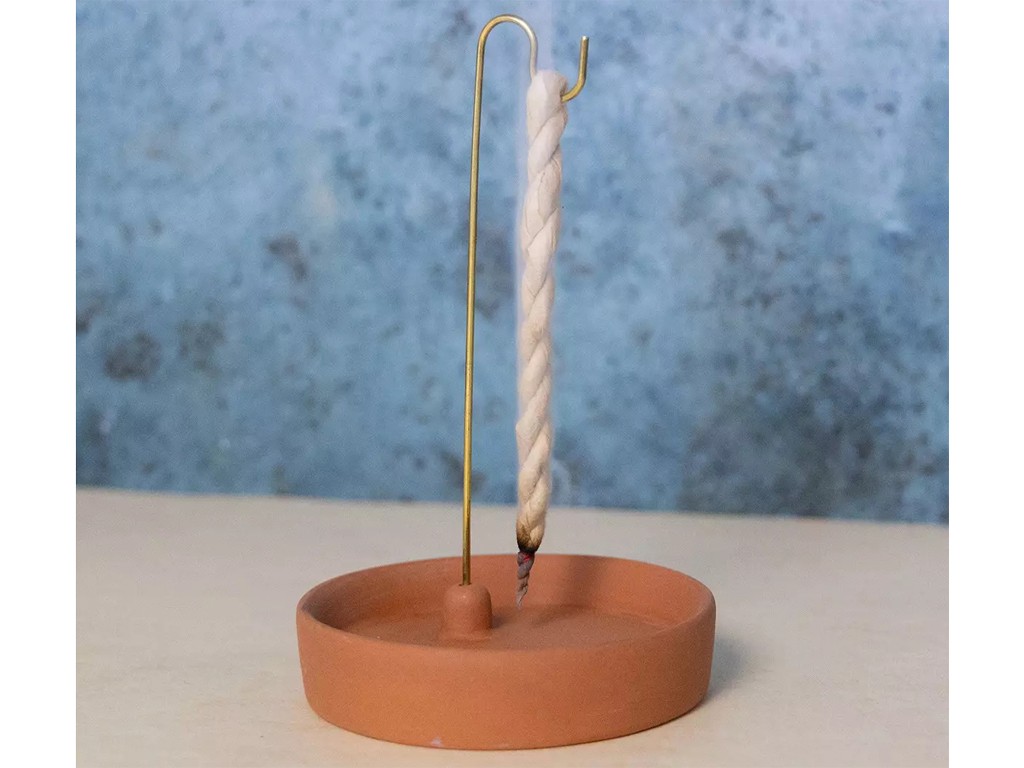 Nepalese brass incense holder Ø 8 cm x H 13.5 cm