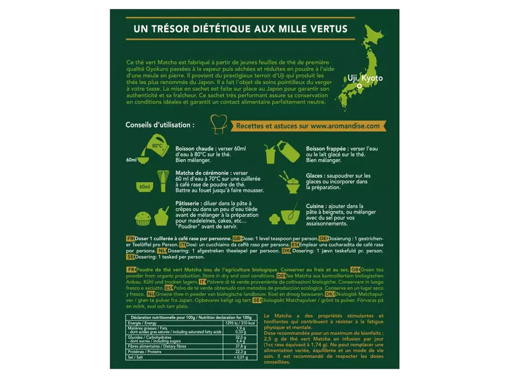 Poudre Thé Vert Matcha grand format 80g