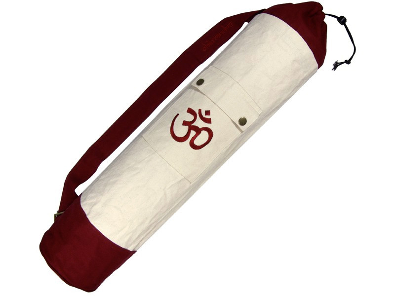 100% Organic cotton Chin Mudra mat bag 71cm x 15 cm Ecru/Burgundy