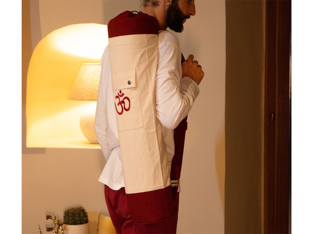 Sac à tapis de yoga 100% Coton Bio 71cm x 15cm Ecru/Bordeaux