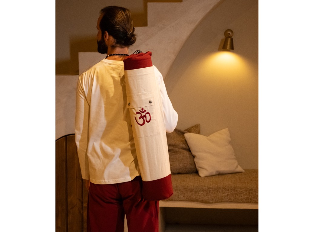 Sac à tapis de yoga 100% Coton Bio 71cm x 15cm Ecru/Bordeaux