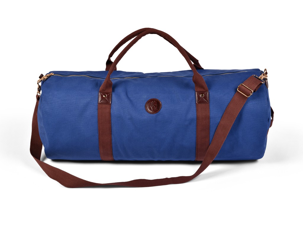Sac à Tapis de Yoga Baroudeur Coton Bio et Cuir végan - Bleu de chauffe 30 cm x 70 cm