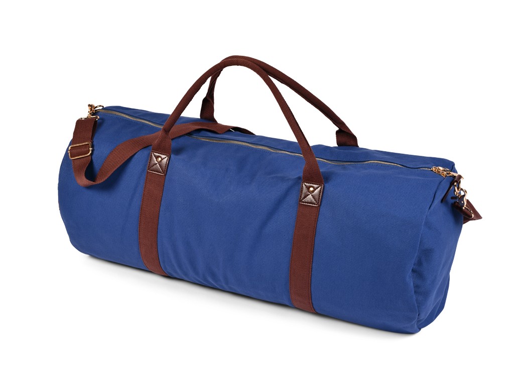 Bolsa resistente para esterilla de yoga en algodón orgánico y cuero vegano - Azul cálido 30 cm x 70 cm