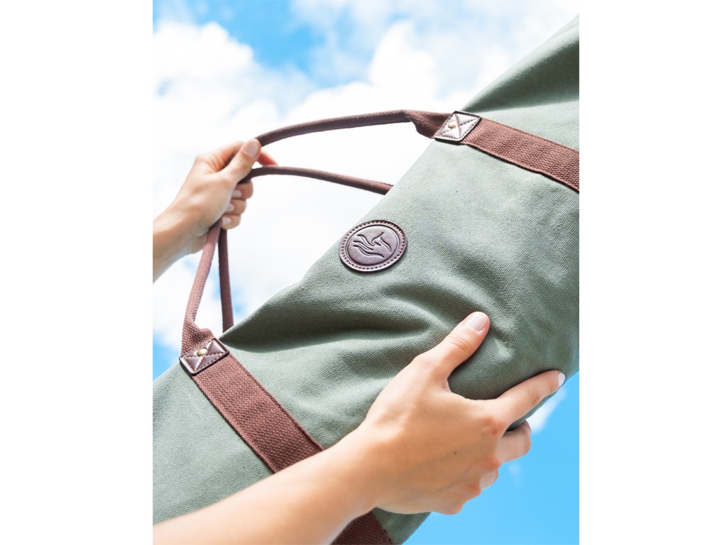 Outdoor Yoga Mat Bag in Organic Cotton and Vegan Leather - Ecru 20 cm x 70 cm