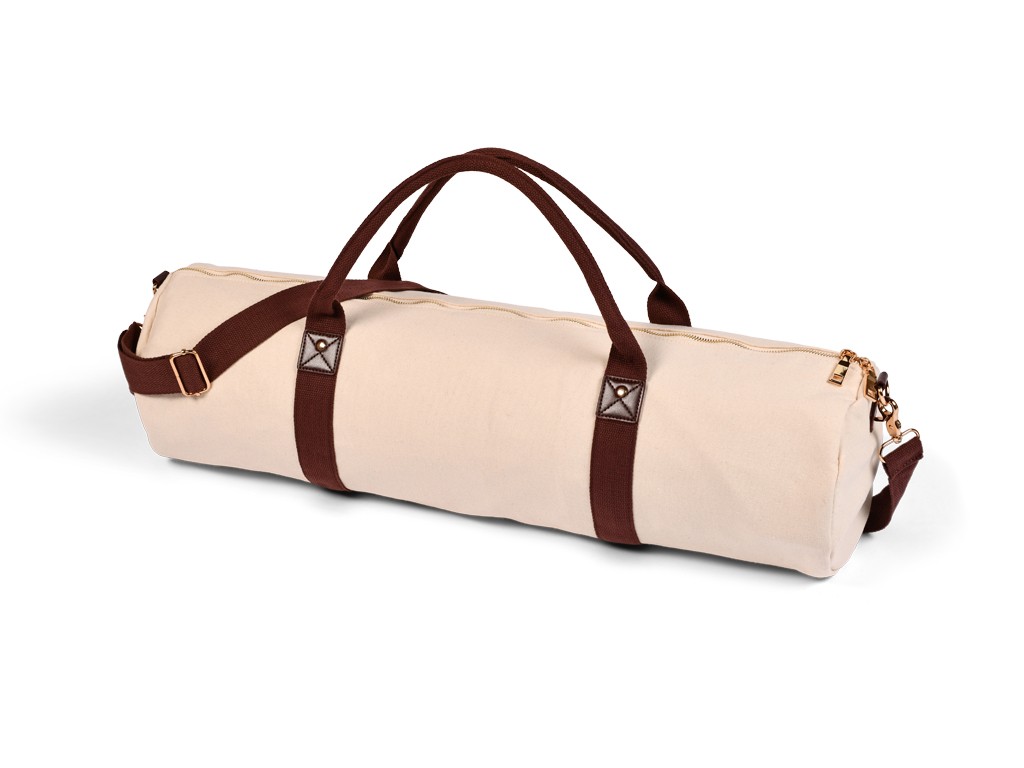 Outdoor Yoga Mat Bag in Organic Cotton and Vegan Leather - Ecru 20 cm x 70 cm