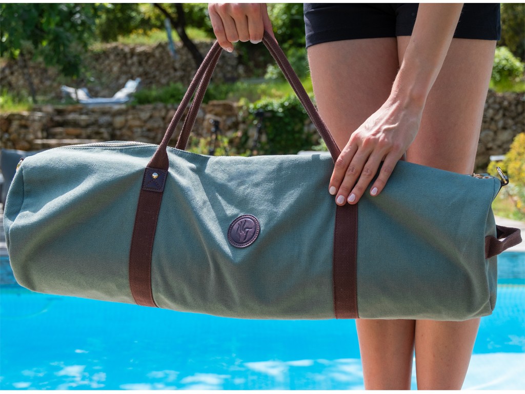 Sac à Tapis de Yoga Baroudeur Coton Bio et Cuir végan - Écru 20 cm x 70 cm