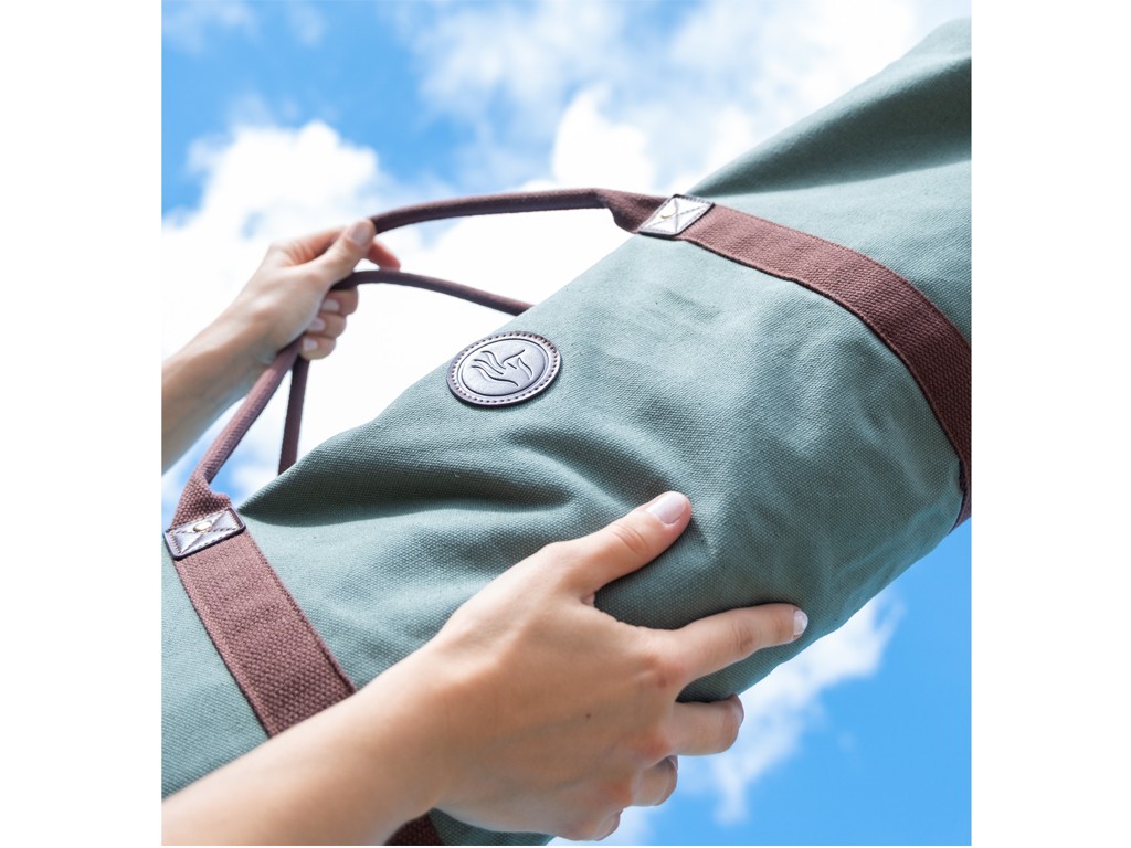Sac à Tapis de Yoga Baroudeur Coton Bio et Cuir végan - Kaki 20 cm x 70 cm