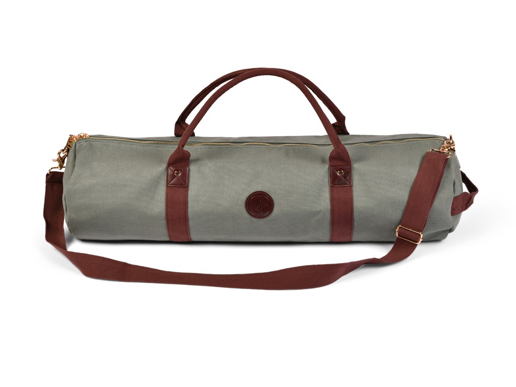 Borsa porta tappetino da yoga per esterni in cotone biologico e pelle vegana - color kaki 20 cm x 70 cm