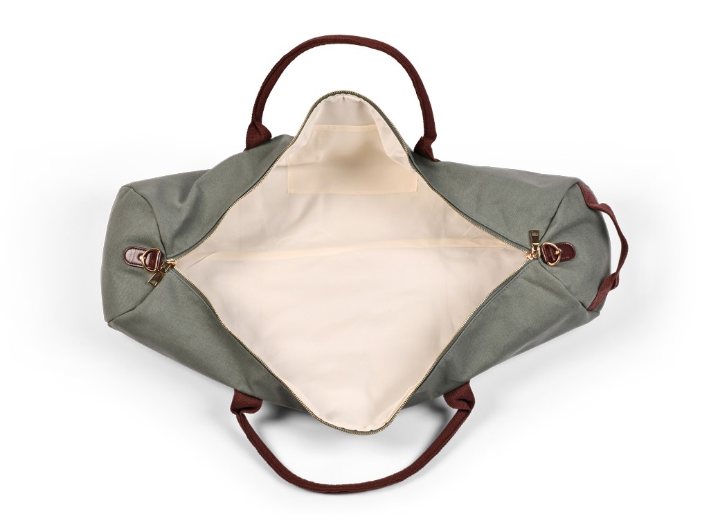 Borsa porta tappetino da yoga per esterni in cotone biologico e pelle vegana - color kaki 20 cm x 70 cm