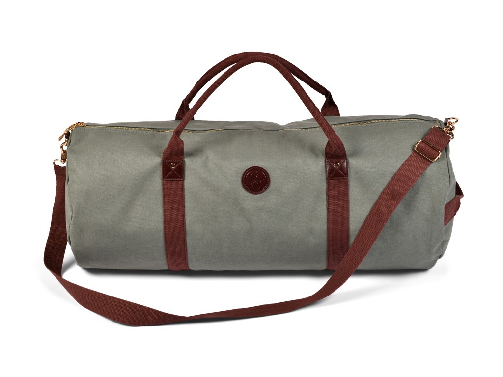 Borsa porta tappetino da yoga per esterni in cotone biologico e pelle vegana - color kaki 30 cm x 70 cm